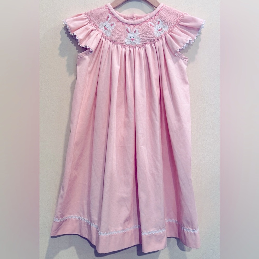 Precious Kids Pink Smocked Bunny Dress